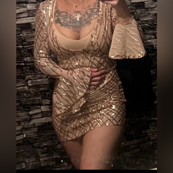 Javoni Dress sequin,mesh and sparkles dress size M gold - Picture 8 of 12